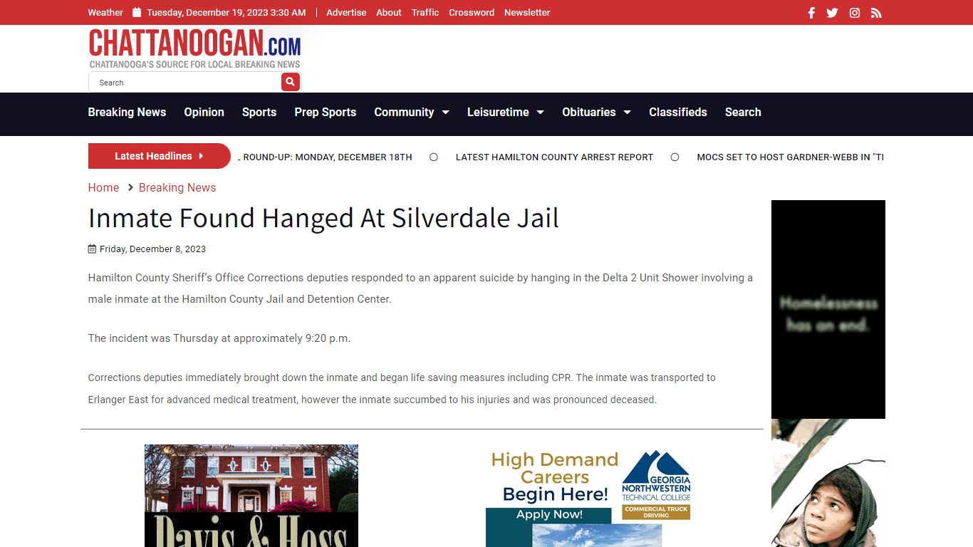 Inmate Found Hanged At Silverdale Jail - Chattanoogan.com